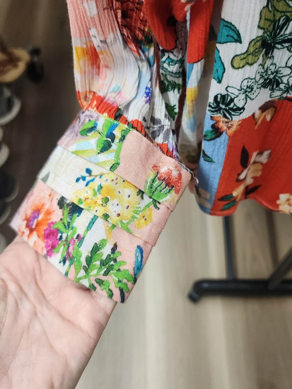 Tolani Multicolor Floral Patchwork Ruffle-Blouse - Picture 2 of 5